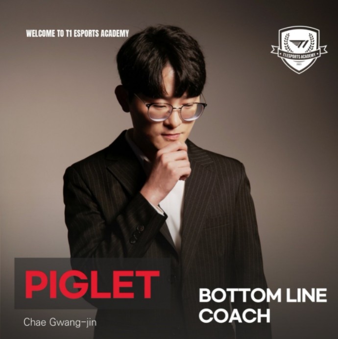 "piglet加入t1青训队,担任队伍教练和下路位置选手赛训教练.
