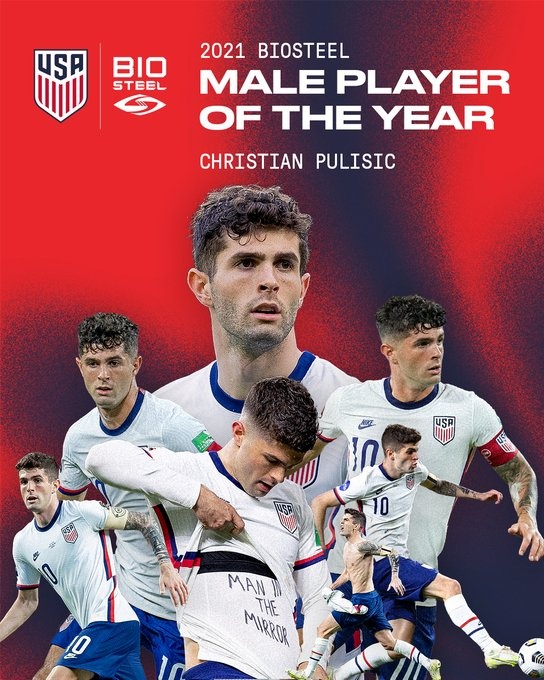 官方：普利西奇当选2021年度美国最佳球员