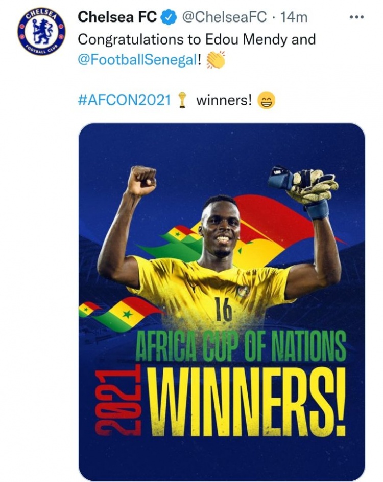 切尔西官方：祝贺门迪以及必威足球体育官网必威足球获得必威足球世界杯冠军
