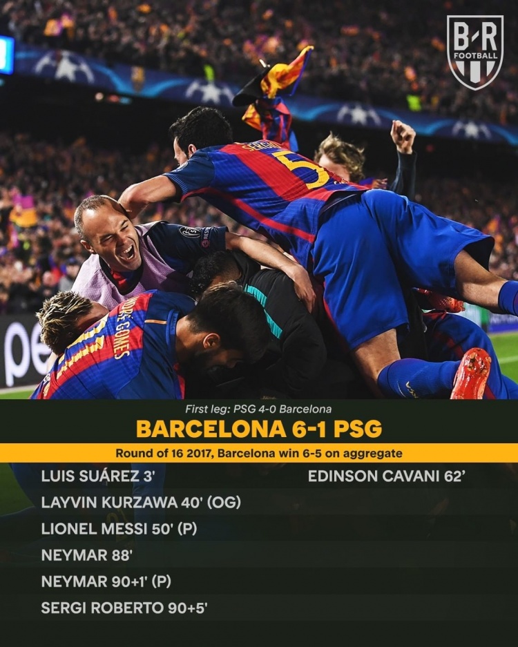 巴萨6-1巴黎,红军4-0巴萨···哪场欧冠淘汰赛次回合让你印象深刻