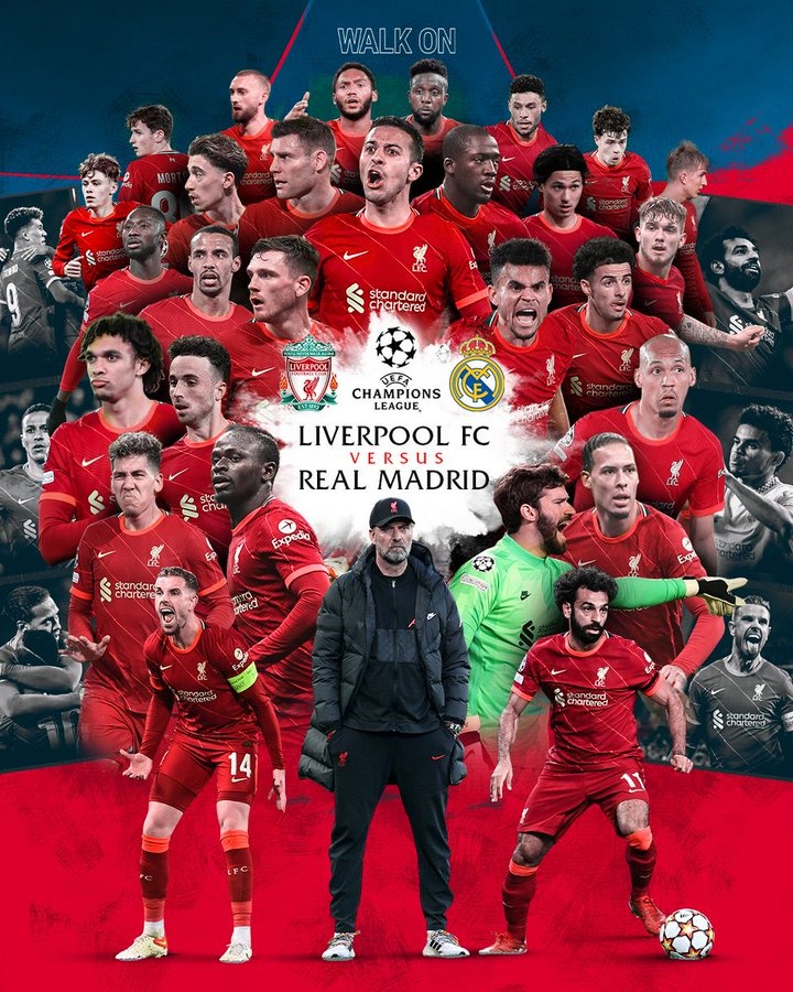 利物浦发布欧冠决赛海报：克洛普率领红军全队亮相