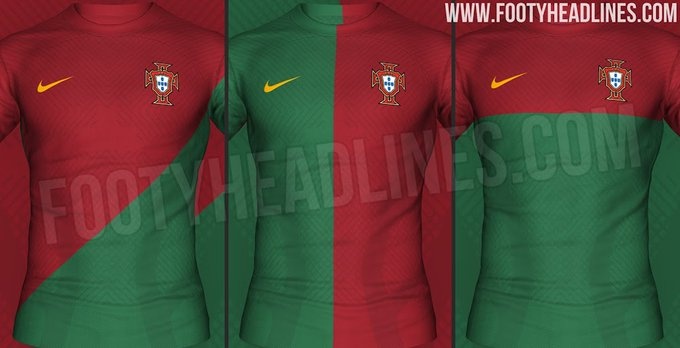 葡萄牙世界杯主场球衣3种设计方案：均采用红绿撞色设计