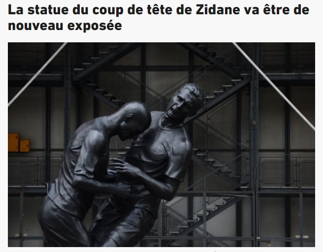 齐达内头顶马特拉齐的雕像将在多哈展出，引发宣扬暴力争议