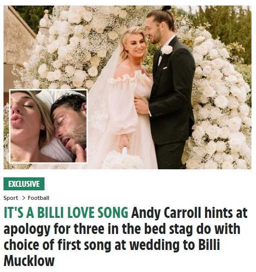 太阳报：在上周六的婚礼上，卡罗尔疑似用歌曲向妻子道歉