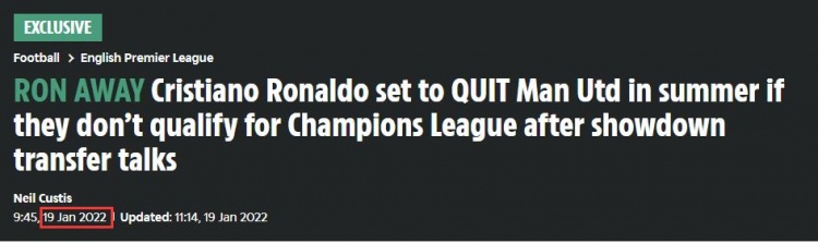 太阳报一月份报道：如果曼联未拿到欧冠资格C罗将在今夏离开