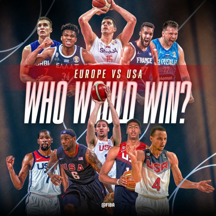 FIBA官方：欧洲联队博字约戈东VS美国队杜詹汤眉库 谁会赢？