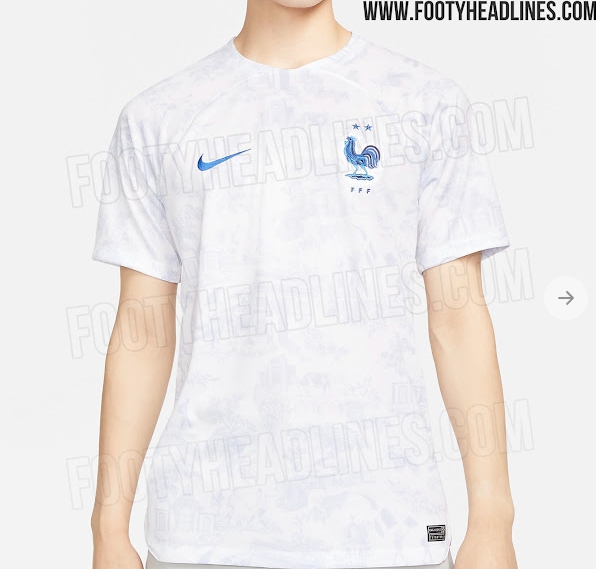 法国队世界杯客场球衣谍照：白底+蓝色暗纹，灵感源于传统织物