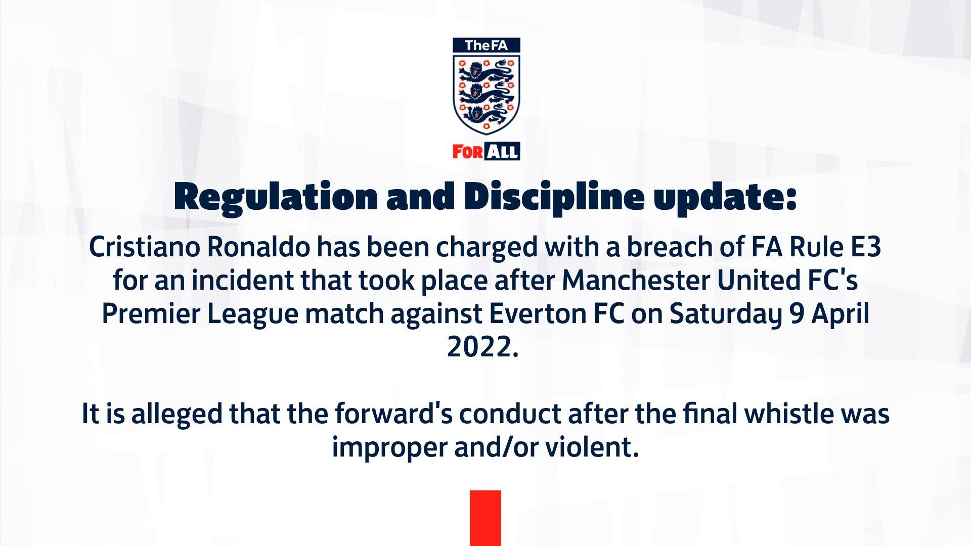 曼联官方：我们了解到英足总对C罗的指控 支持球员对指控作出回应