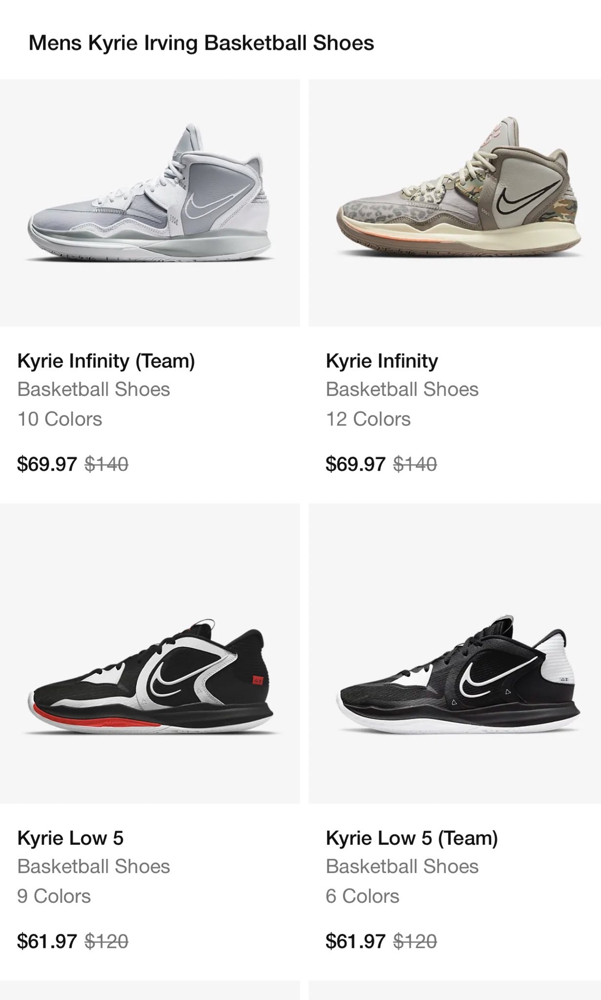 Nike官网多款在售欧文签名鞋已经打到了将近5折！