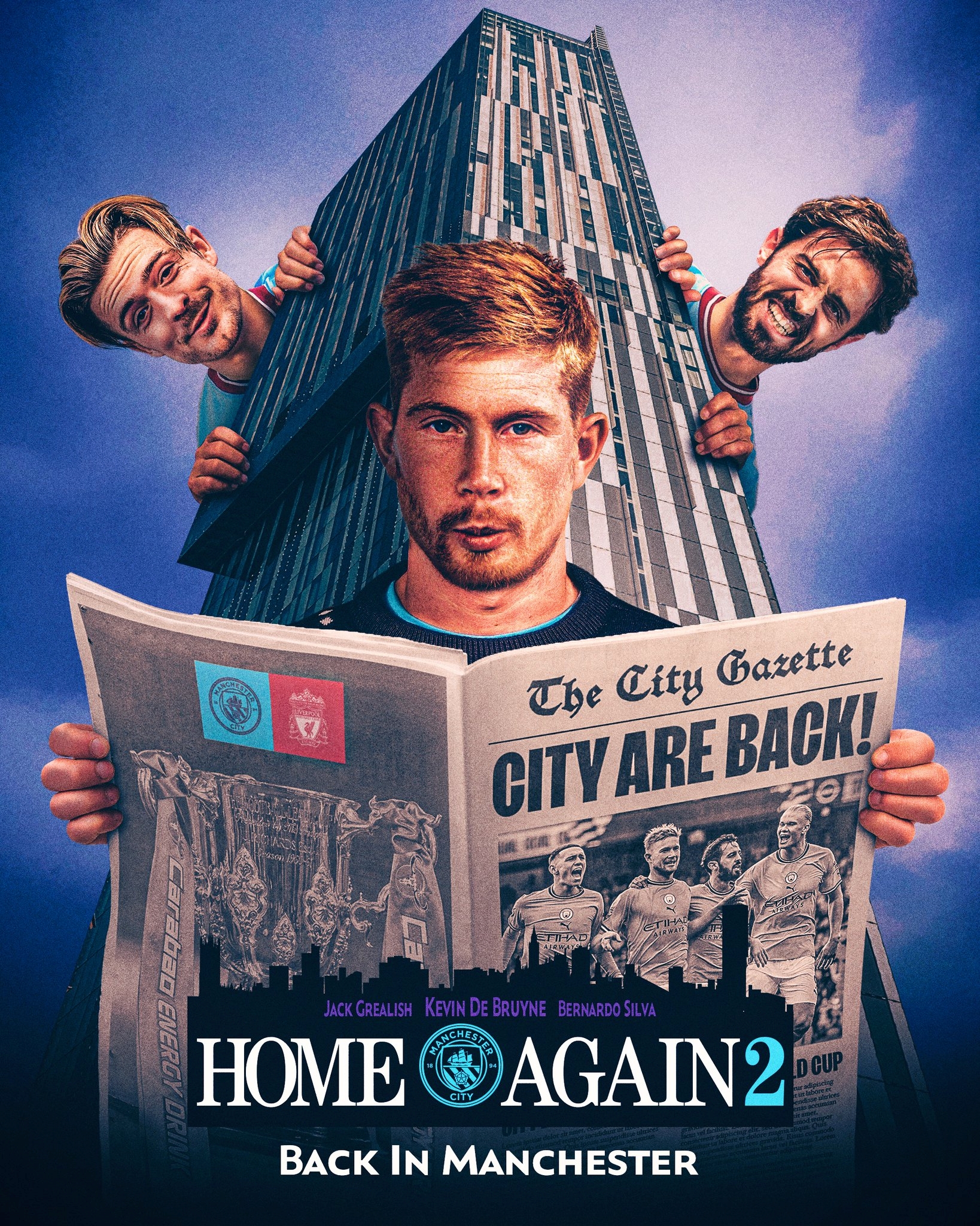 曼城发布联赛杯战利物浦海报,设计