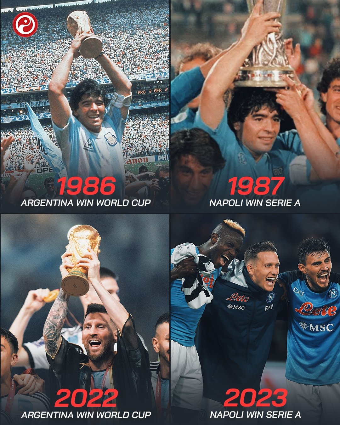 足球历史重演！36年前阿根廷那不勒斯也是先后夺冠