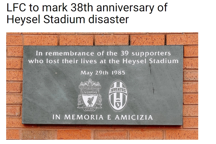 官方：利物浦纪念海瑟尔惨案38周年，永远缅怀39名遇难者