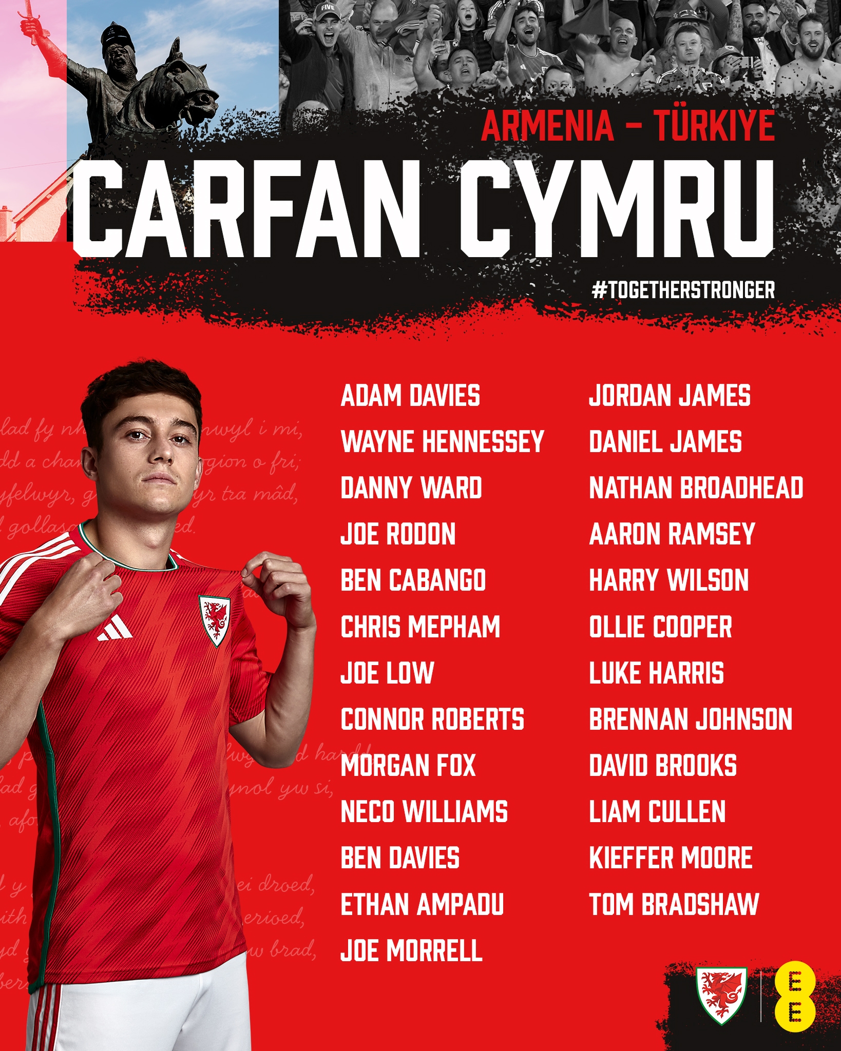 威尔士大名单：拉姆塞领衔，丹尼尔-詹姆斯、哈里-威尔逊入选