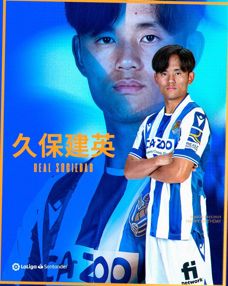 西甲官推祝久保建英22岁生日快乐，球员本赛季已取得9球6助