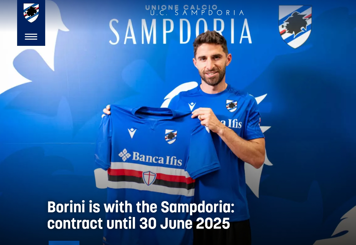 官方：博里尼重返意大利足坛，加盟桑普多利亚签约两年