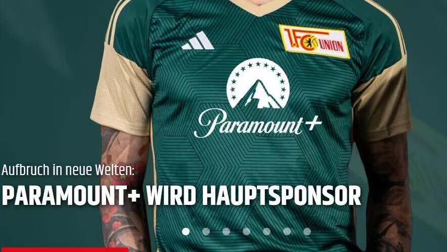 官方：派拉蒙+成为德甲柏林联合新赛季球衣胸前广告赞助商
