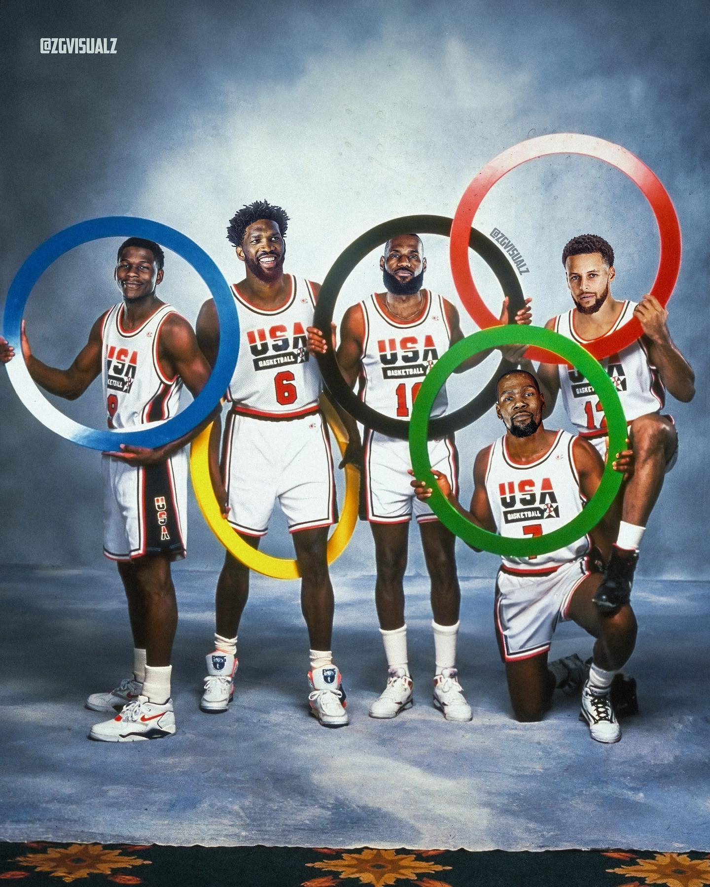 🤣看看美国男篮2024巴黎奥运会潜在首发五虎的同框照