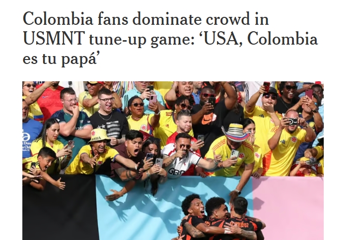 好意思国队1-5负于哥伦比亚，对方球迷高喊：哥伦比亚是好意思国爸爸