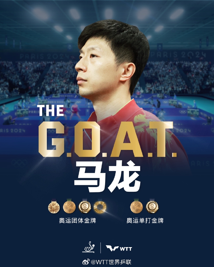 毋容置疑的历史第一人！WTT官方晒马龙六金王：THE G.O.A.T.