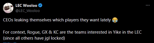 GX战队CEO发文招募前G2打野Yike：我们会向大家证明G2做错了