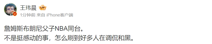 媒体人评詹姆斯和布朗尼父子同台：为什么那么多人在喷？不是挺感动的嘛~