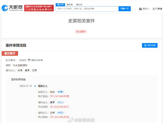 史玉柱、巨人投资再成被执行人 执行金额达数亿元！