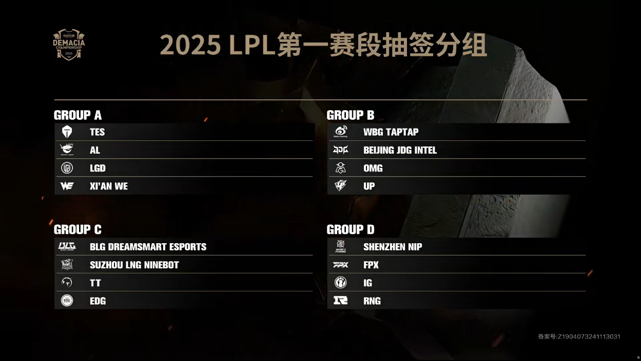 2025LPL第一赛段C组抽签结果公布：BLG、LNG、TT、EDG！