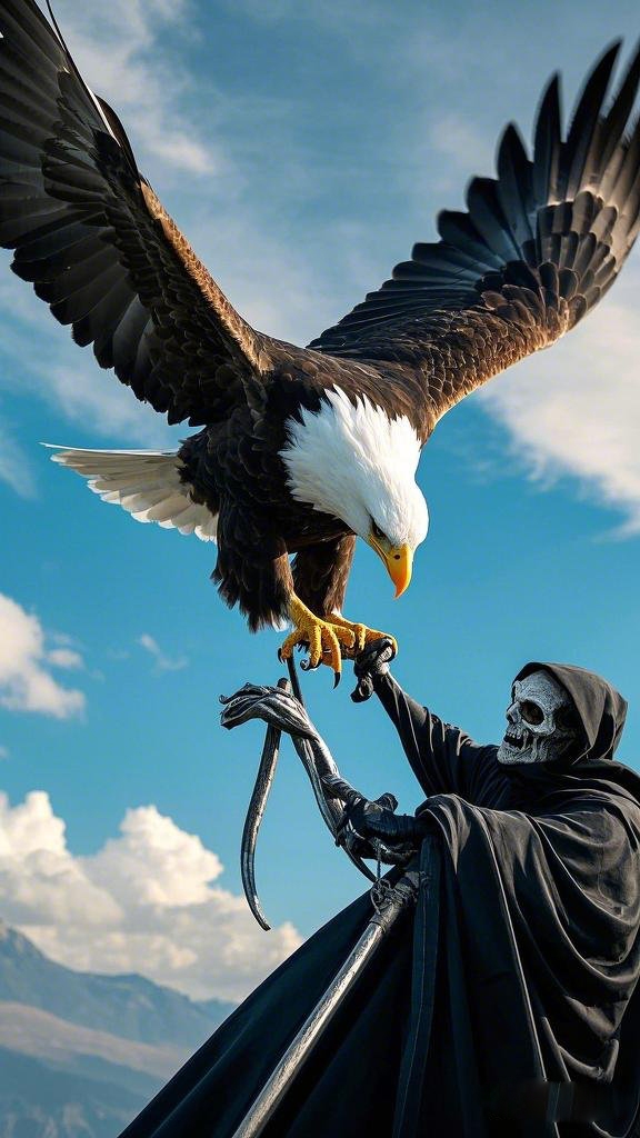 【AI绘图】生死对决！🦅老鹰利爪撕开死神阴霾~