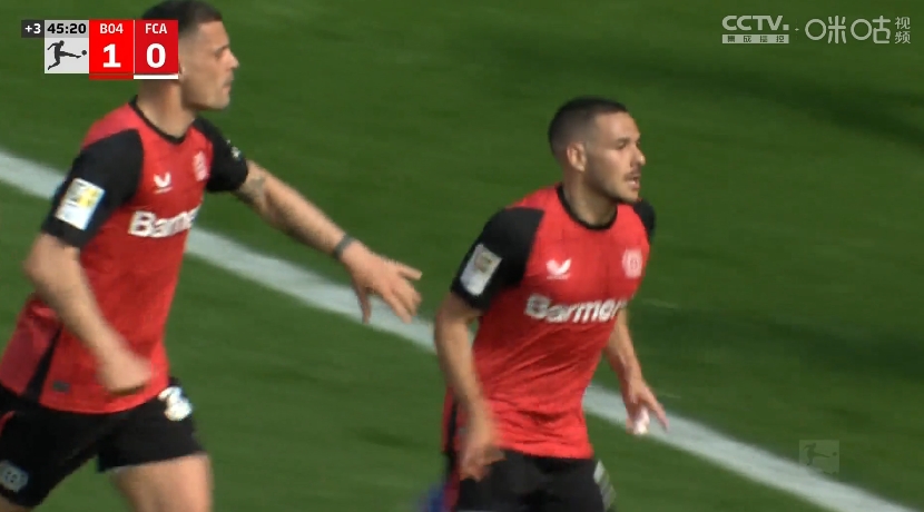 药厂上半场最后时刻再入一球，勒沃库森2-0奥格斯堡