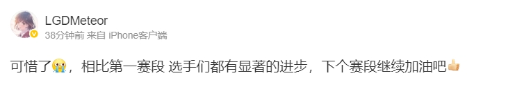 LGD教练Meteor赛后更博：可惜了，相比第一赛段 选手们都有显著的进步