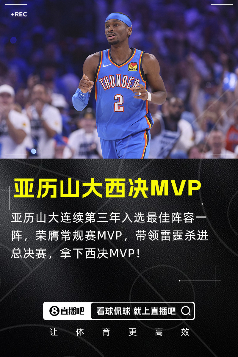 新科MVP再添荣誉🏆️亚历山大荣膺西部决赛MVP