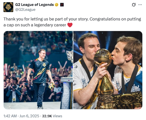 G2发文告别perkz：祝贺你为如此传奇的职业生涯画上句号