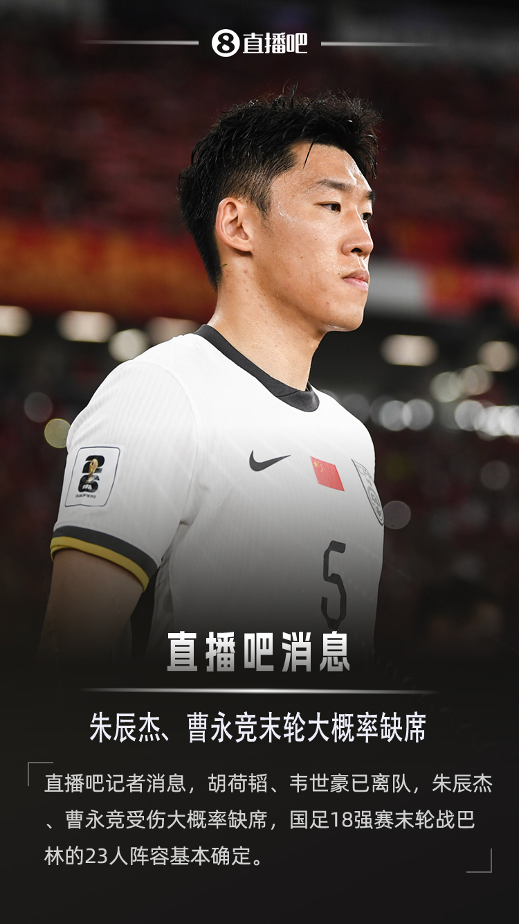 ：朱辰杰、曹永竞大概率缺席，国足战巴林23人阵型根本确认