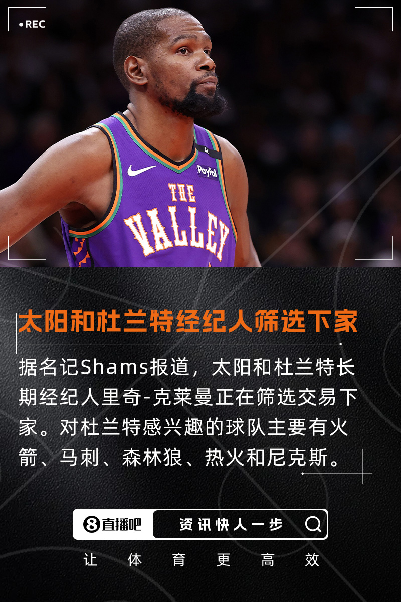 【森林狼】Shams：太阳与杜兰特经纪人正在筛选交易下家 主