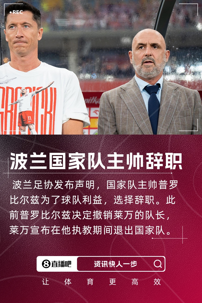 【体育报道】此前撤莱万队长！波兰主帅：为了国家队利益，辞去主