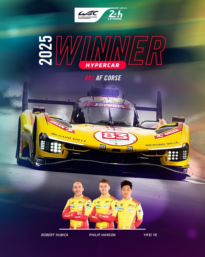 中国的第一个Ye Yifei与球队赢得了Le Mans 24小时的耐力冠军 法拉利连续三个冠军！