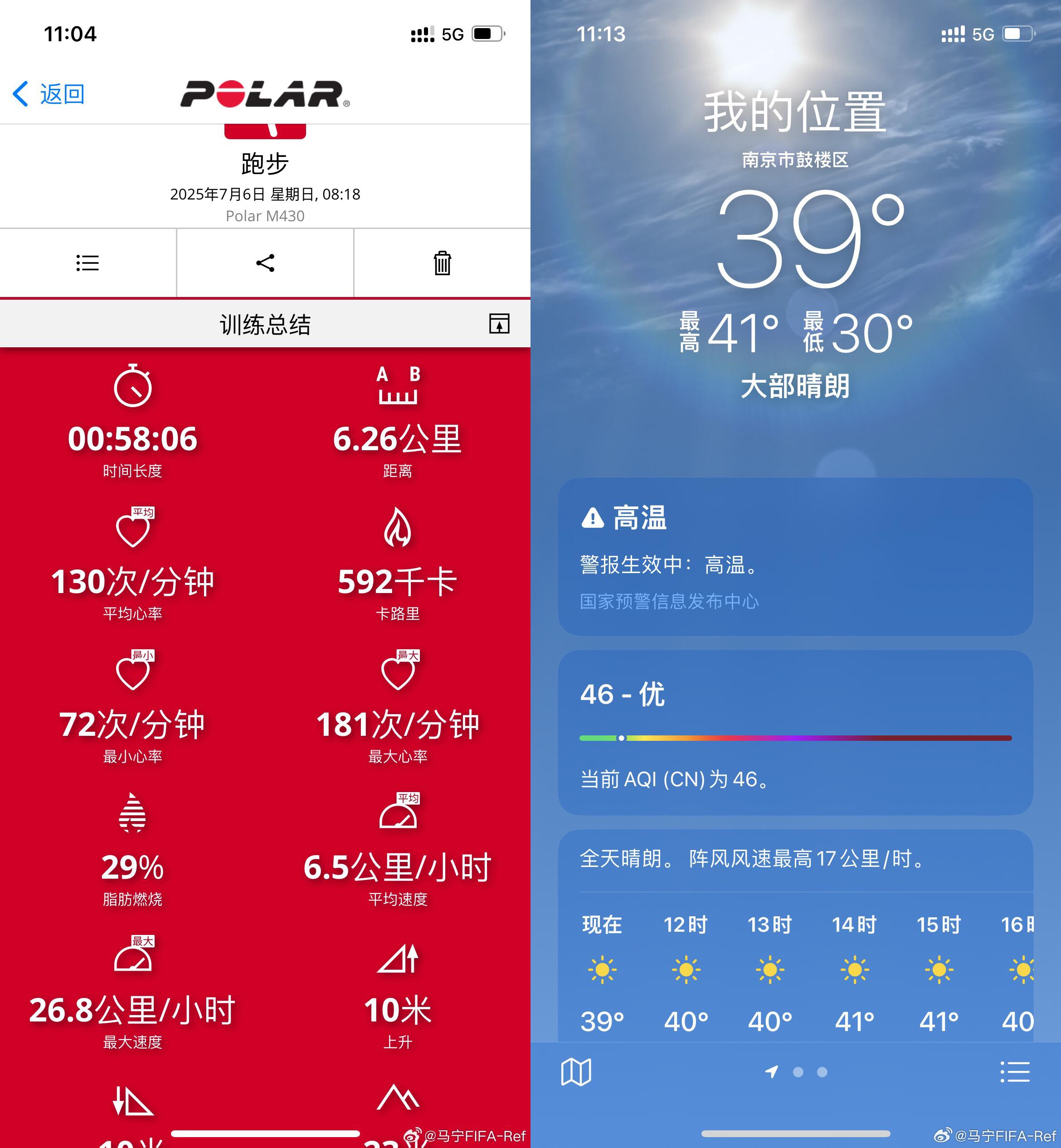 [精彩资讯]夏练三伏从世俱杯归来的马宁更新动态，58分钟跑步