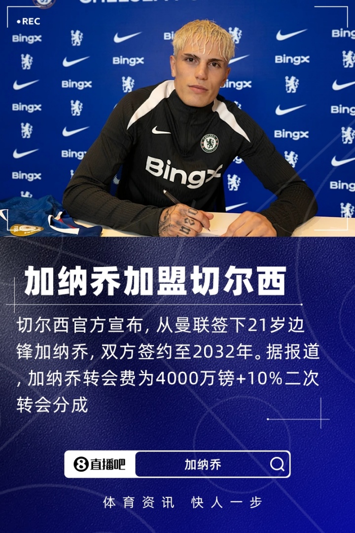 [曼联]官方：切尔西签下21岁曼联边锋加纳乔，签7年+转会费