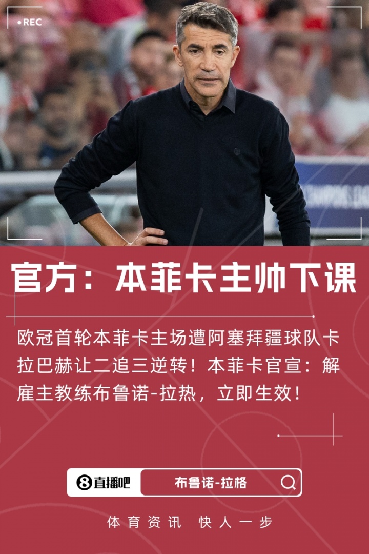 [球迷报道]欧冠主场被阿塞拜疆球队让二追三！本菲卡官方：主帅