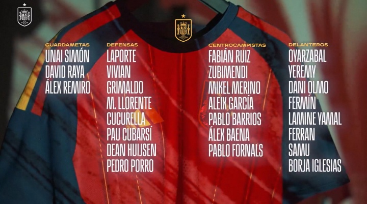 西班牙名单：亚马尔领衔，奥尔莫、赫伊森、梅里诺、拉波尔特入选