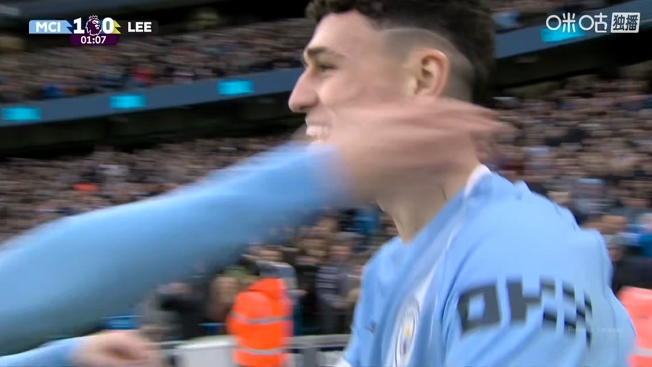 太快了！曼城开场第1分钟破门，福登闪电进球