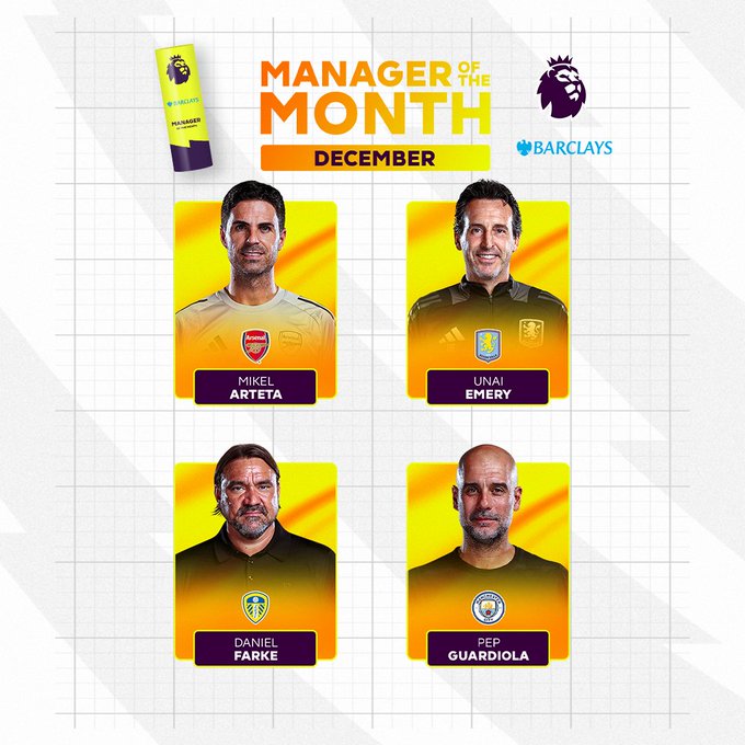 會(huì)是誰？英超12月最佳主帥候選：瓜帥、阿爾特塔、埃梅里、法爾克