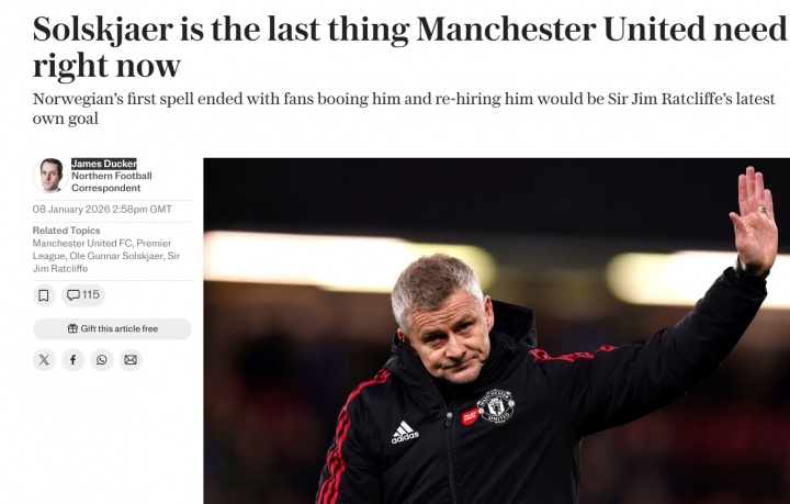 電訊報(bào)觀點(diǎn)：索爾斯克亞是曼聯(lián)現(xiàn)在最不需要的 何苦重揭舊傷疤？