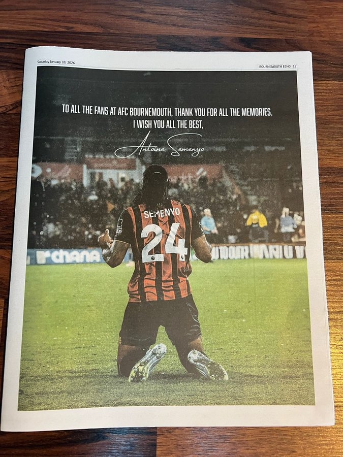 有情有義！記者：塞梅尼奧今日在報紙刊登整版廣告致謝球迷