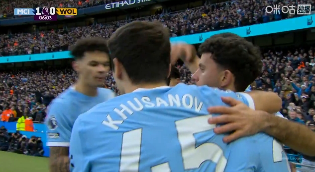 梦幻开局！马尔穆什破门，曼城先入一球暂1-0领先狼队