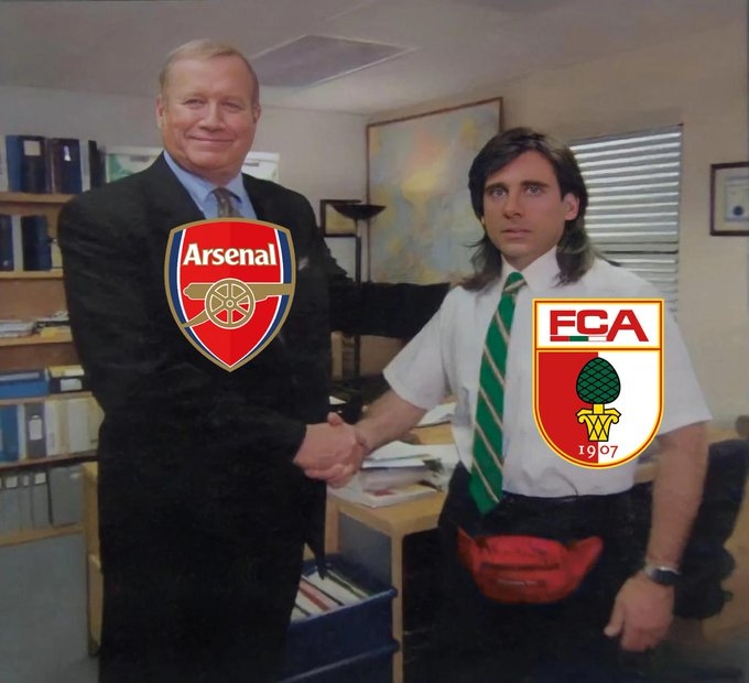 奥格斯堡晒与阿森纳握手梗图：赛季至今仅2支球队击败拜仁@阿森纳