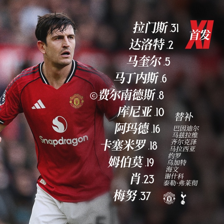 曼联vs热刺首发出炉！