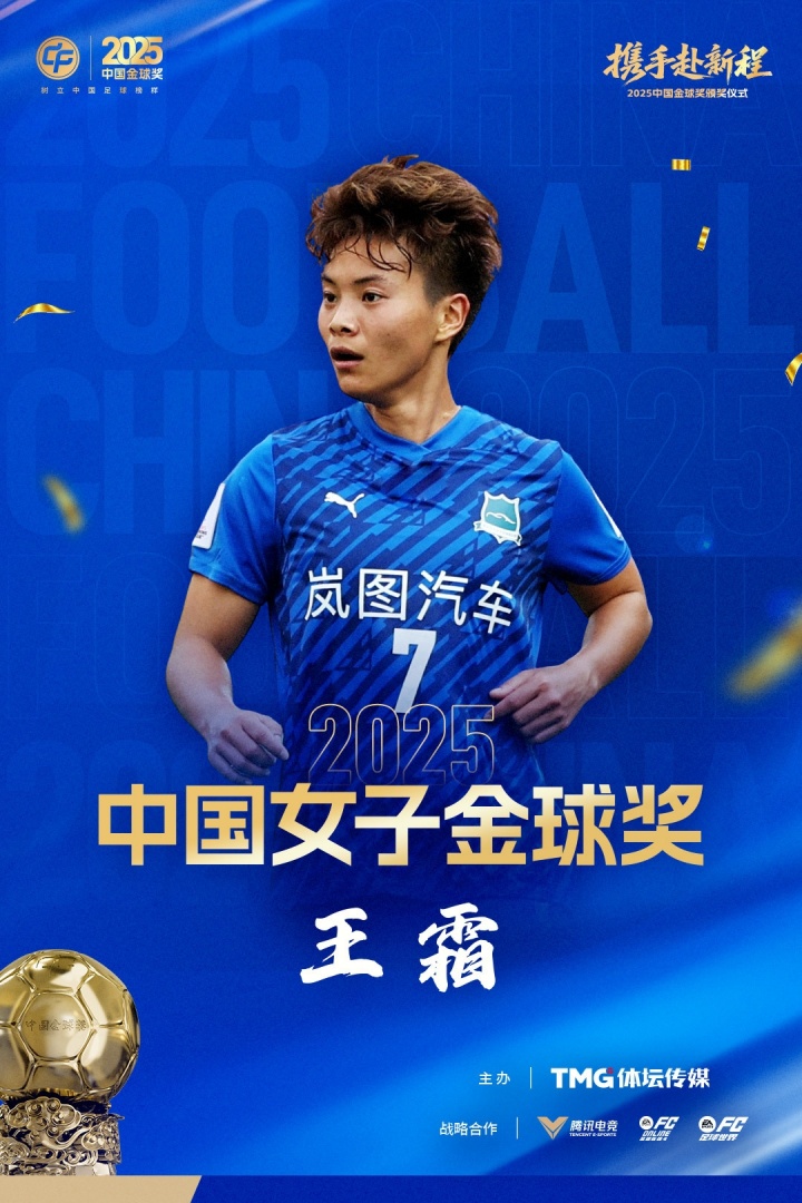 [推荐]第五次获奖！官方：31岁王霜斩获2025年中国女子金