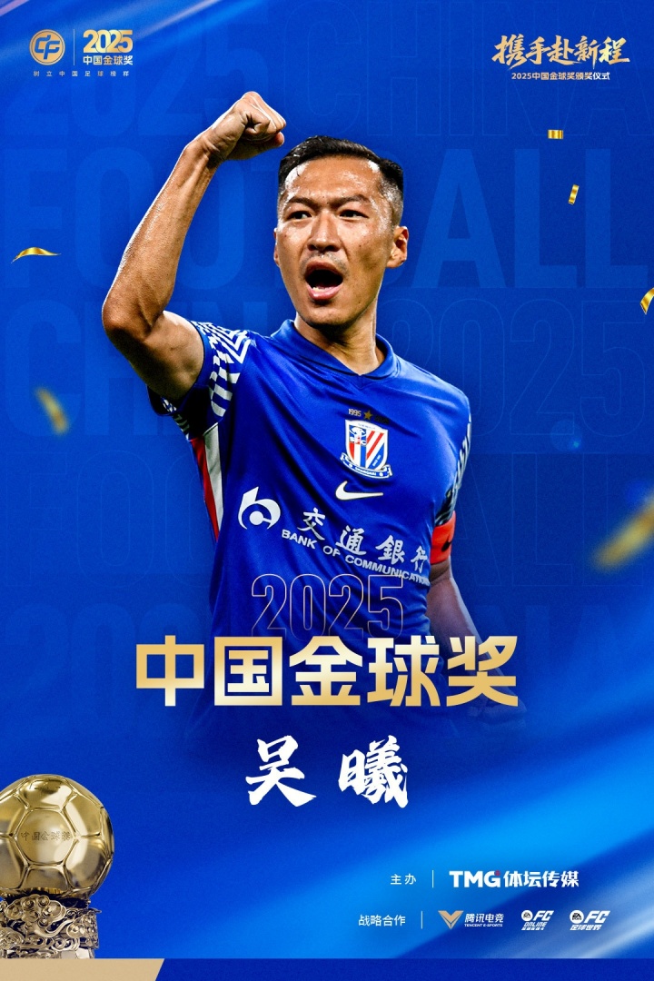 [中国足球]第二次获奖！官方：37岁吴曦获2025中国金球奖