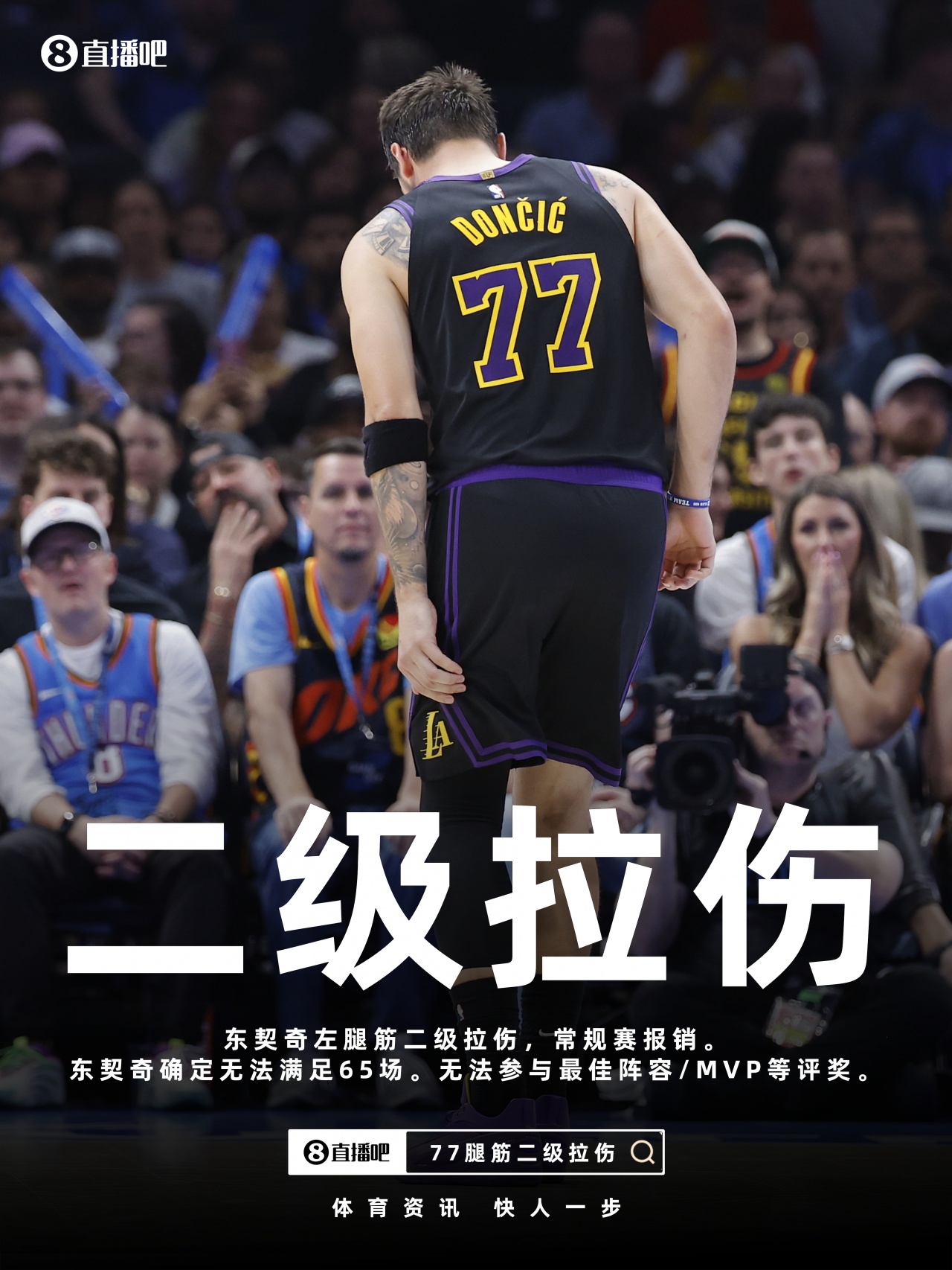 【今日体讯】湖人遭重创！Shams：东契奇左腿筋二级拉伤 常